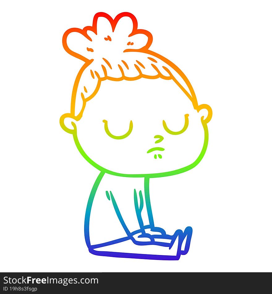 rainbow gradient line drawing of a cartoon calm woman