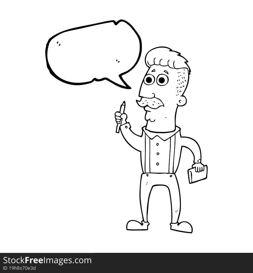 speech bubble cartoon man with notebook