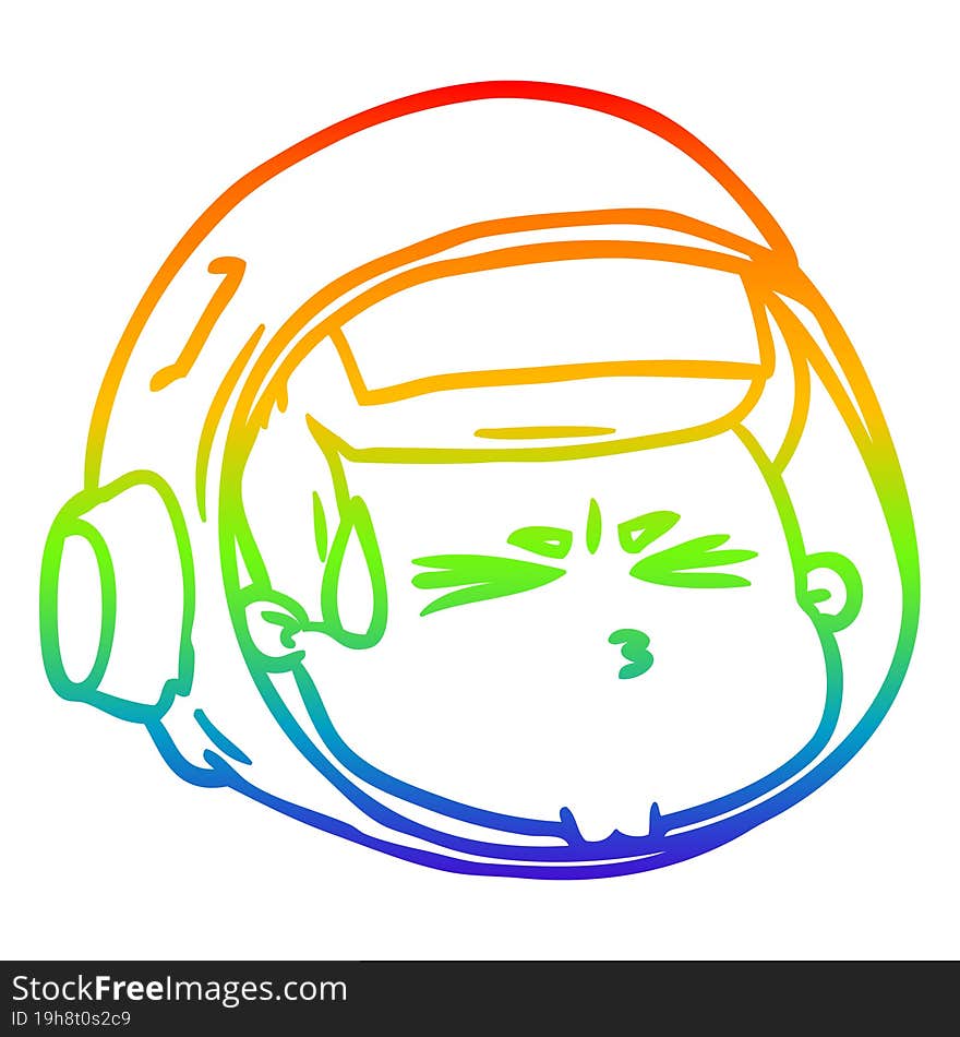 rainbow gradient line drawing cartoon stressed astronaut face