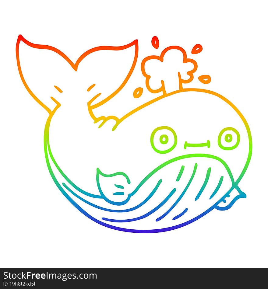 rainbow gradient line drawing of a cartoon sea whale