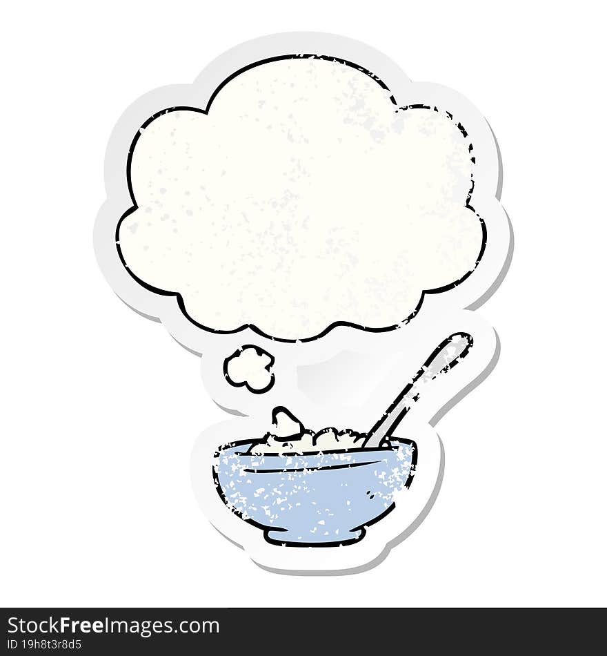 Cartoon Bowl Of Rice And Thought Bubble As A Distressed Worn Sticker