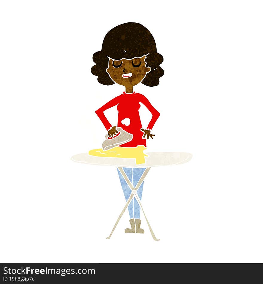 cartoon woman ironing