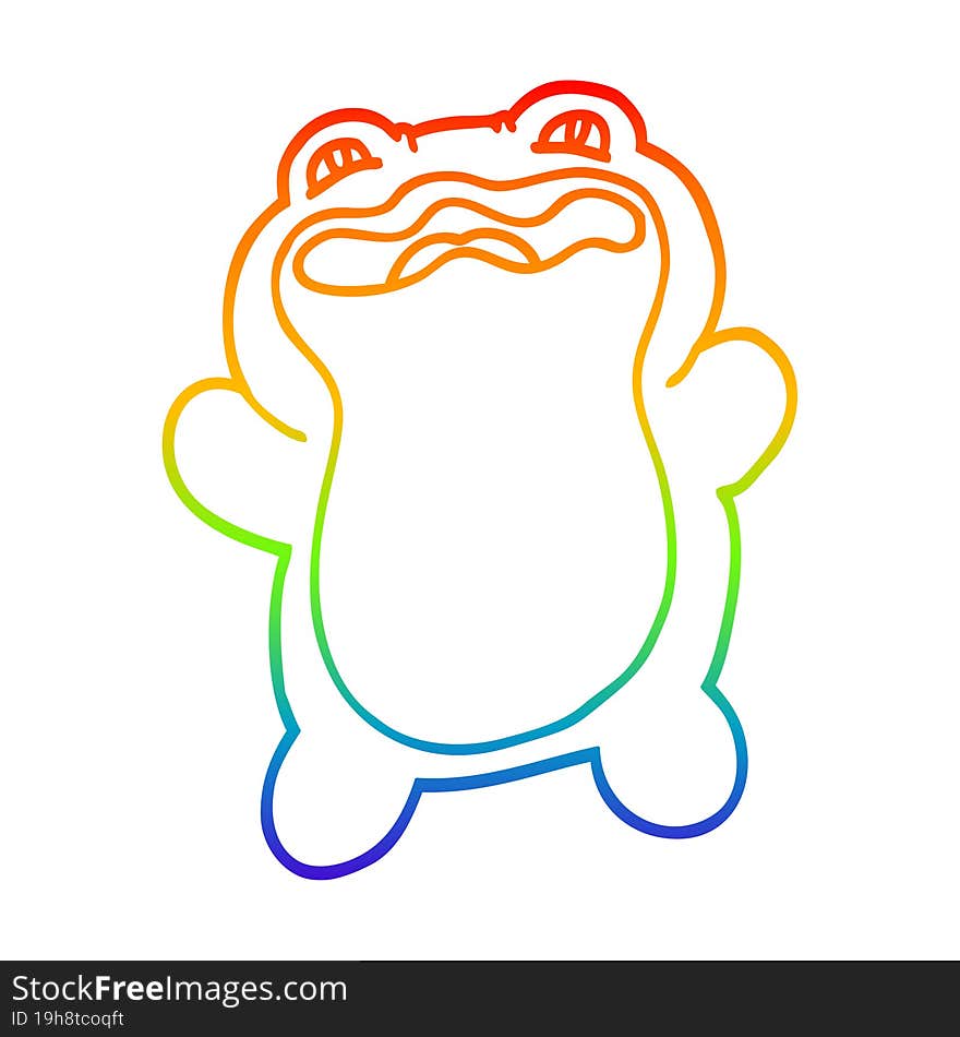 rainbow gradient line drawing of a funny cartoon frog