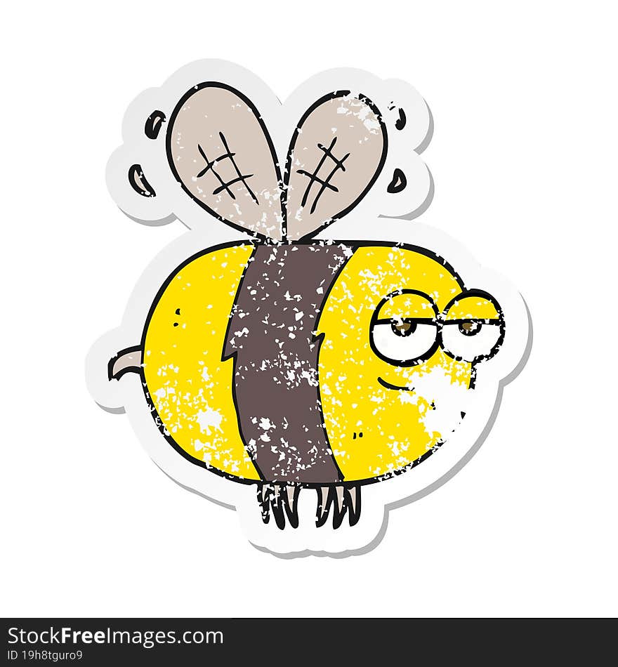 retro distressed sticker of a cartoon unhappy bee