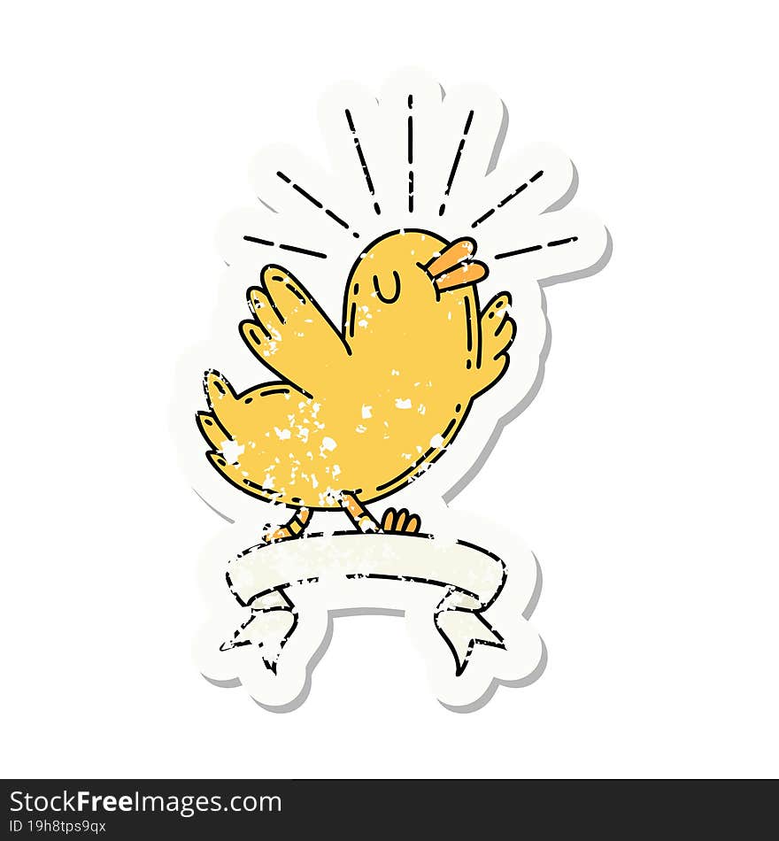 grunge sticker of tattoo style happy bird