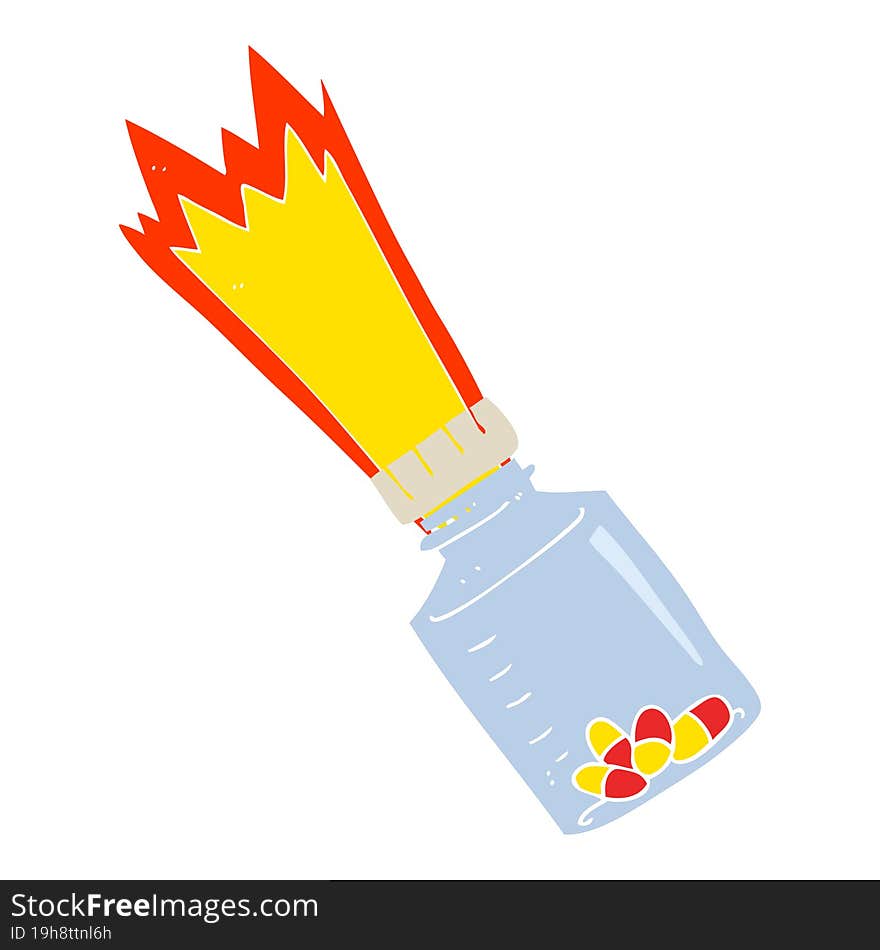 Flat Color Illustration Of A Cartoon Jar Of Pills