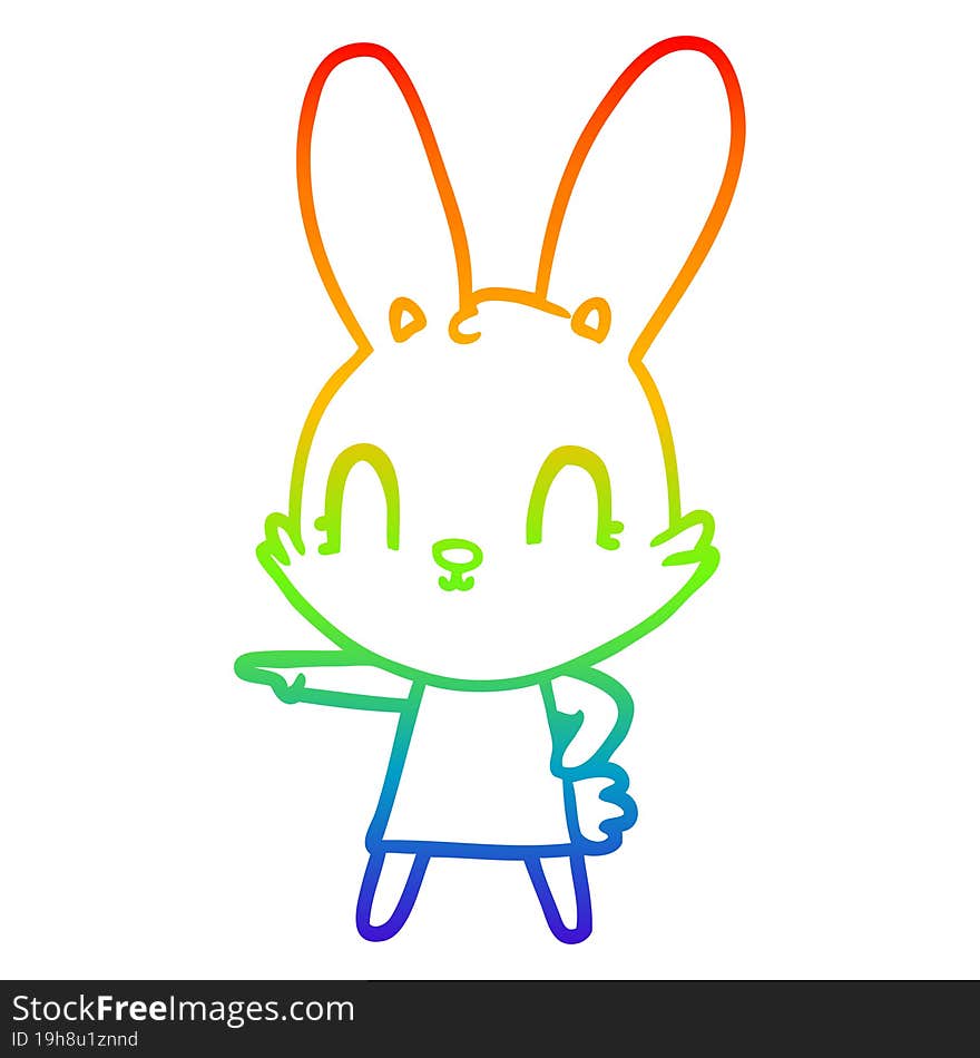 rainbow gradient line drawing of a cute cartoon rabbit in dress