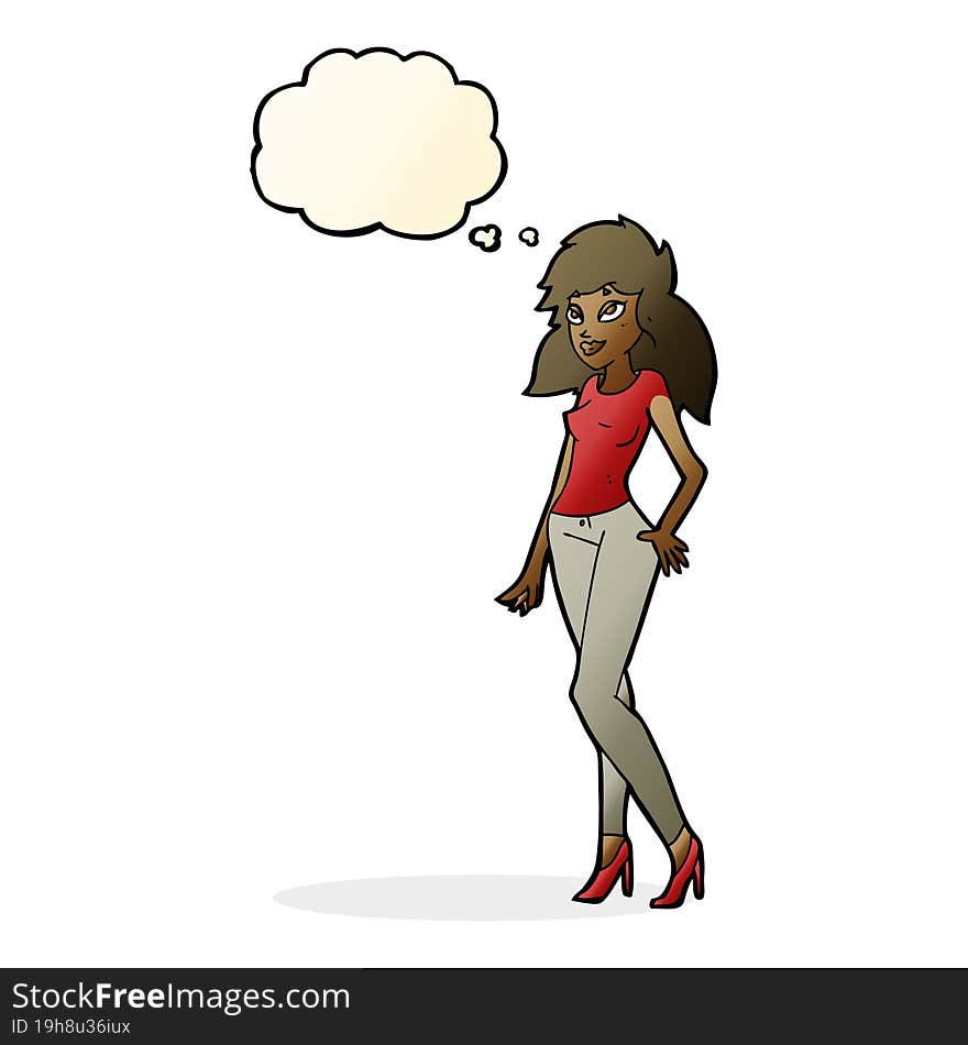 cartoon pretty woman with thought bubble