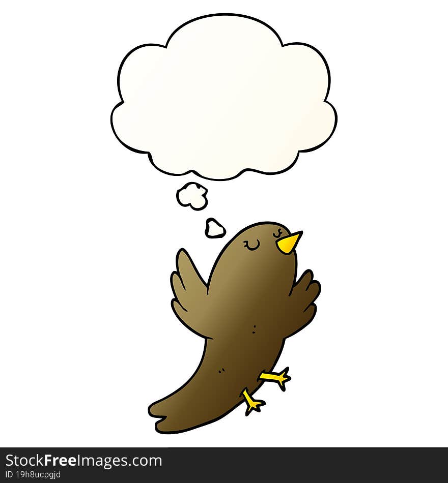 cartoon bird with thought bubble in smooth gradient style