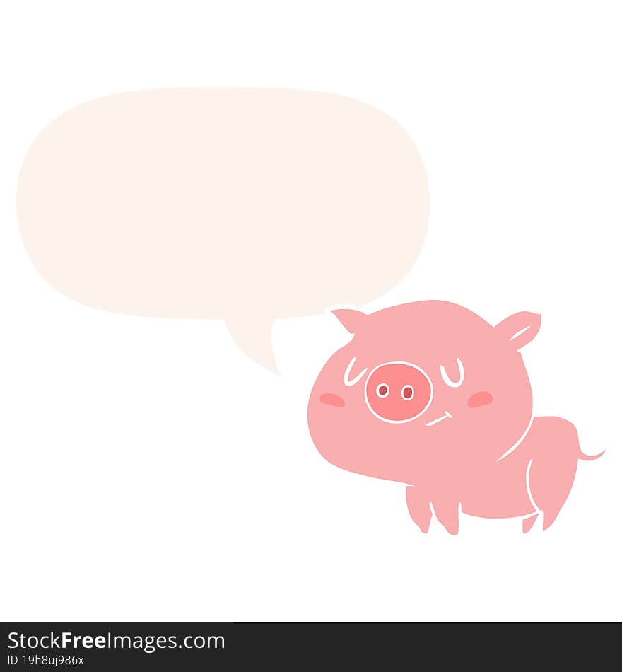 Cute Cartoon Pig And Speech Bubble In Retro Style