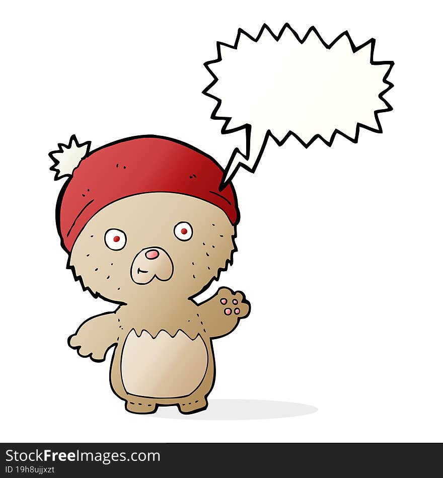 cartoon cute teddy bear in hat with speech bubble