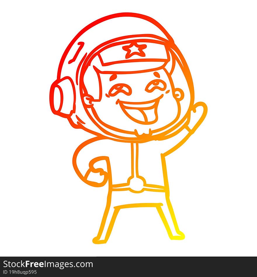 Warm Gradient Line Drawing Cartoon Laughing Astronaut