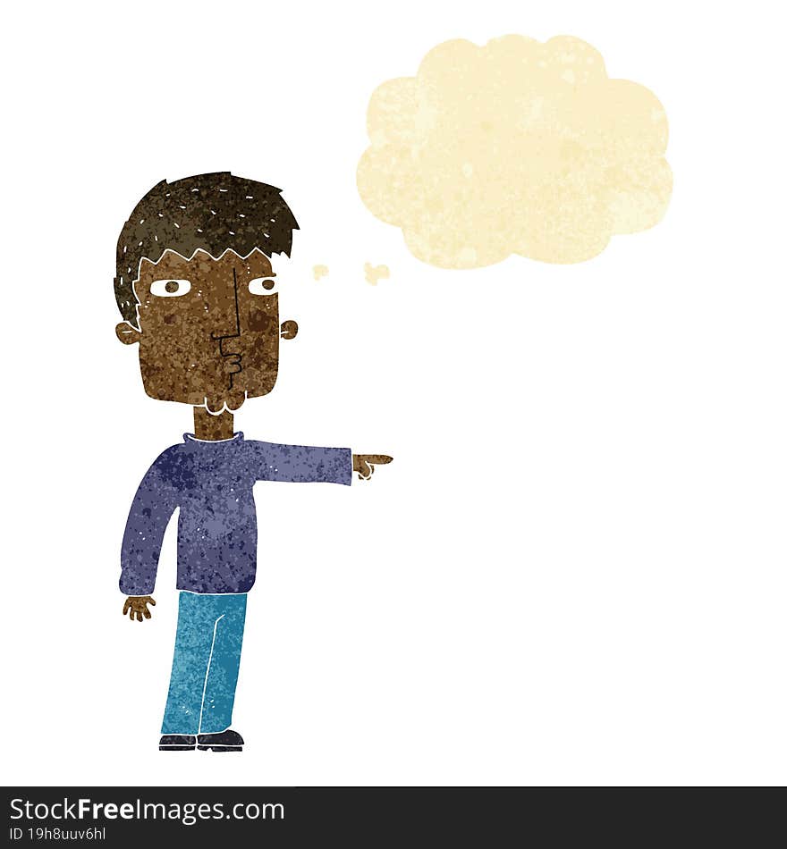 cartoon pointing man with thought bubble