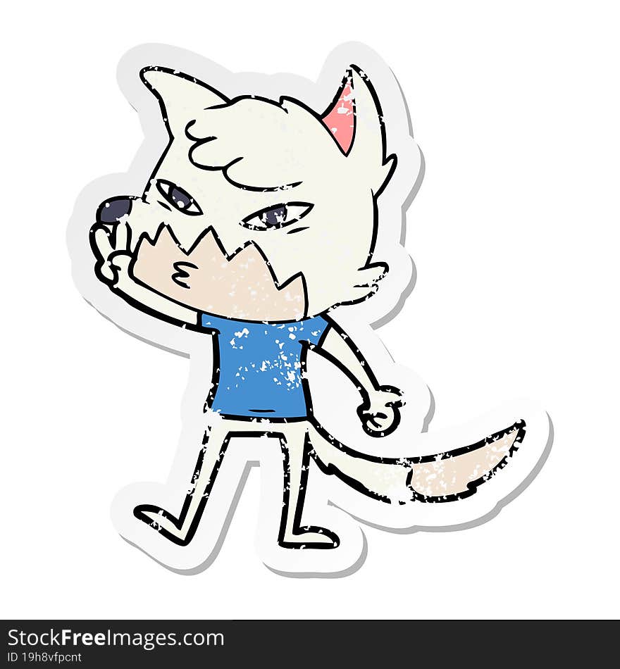 distressed sticker of a clever cartoon fox