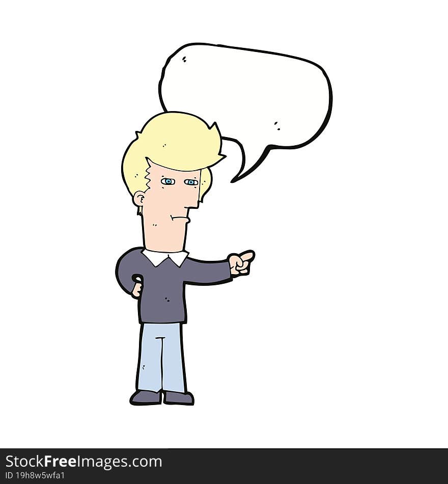 cartoon man pointing with speech bubble