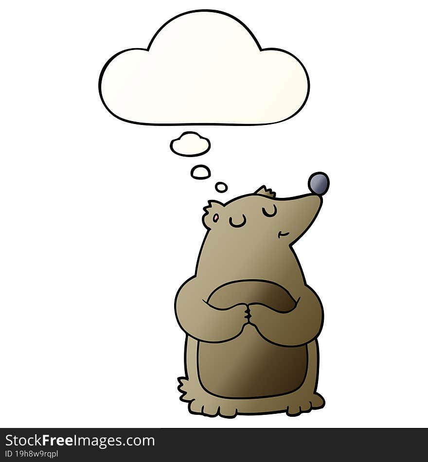 cartoon bear and thought bubble in smooth gradient style