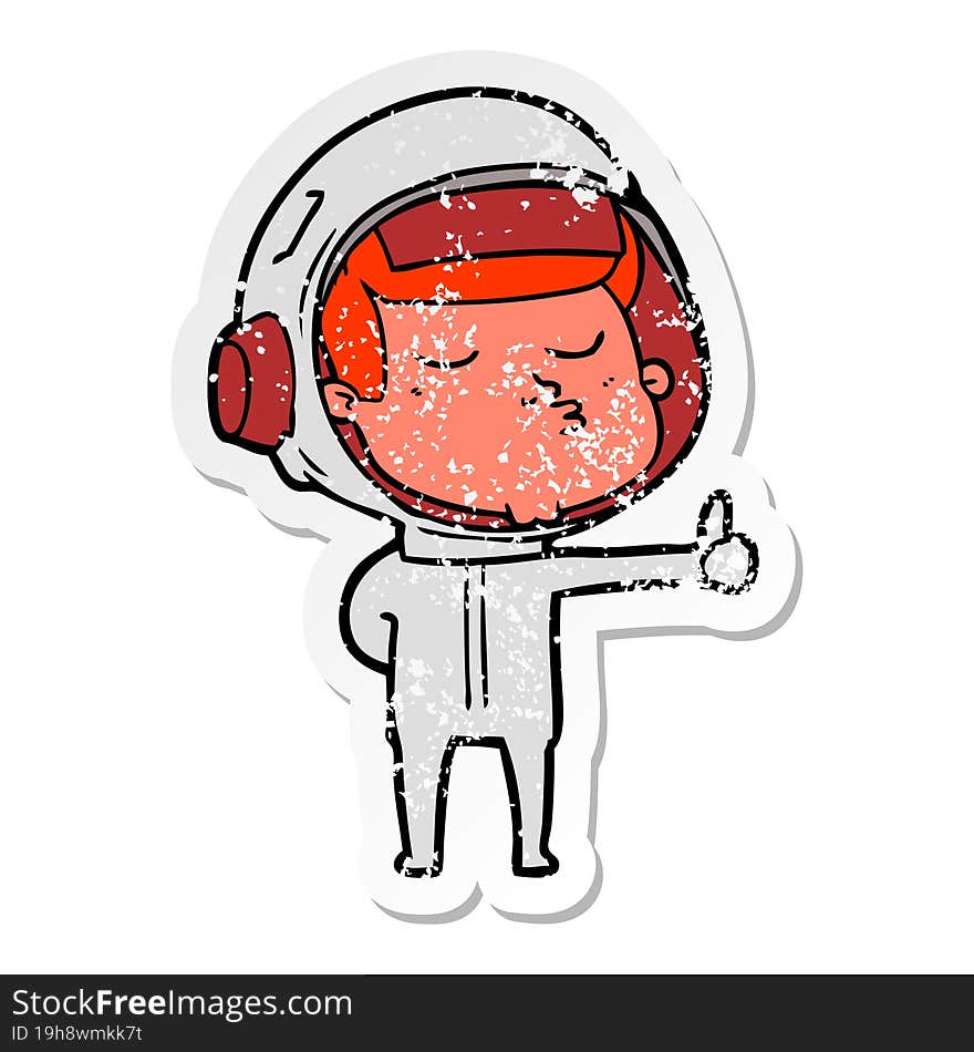 distressed sticker of a cartoon confident astronaut giving thumbs up sign