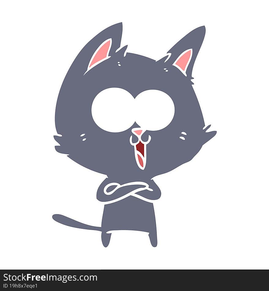 funny flat color style cartoon cat