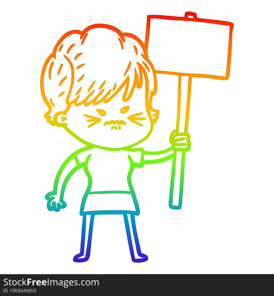 rainbow gradient line drawing cartoon frustrated woman