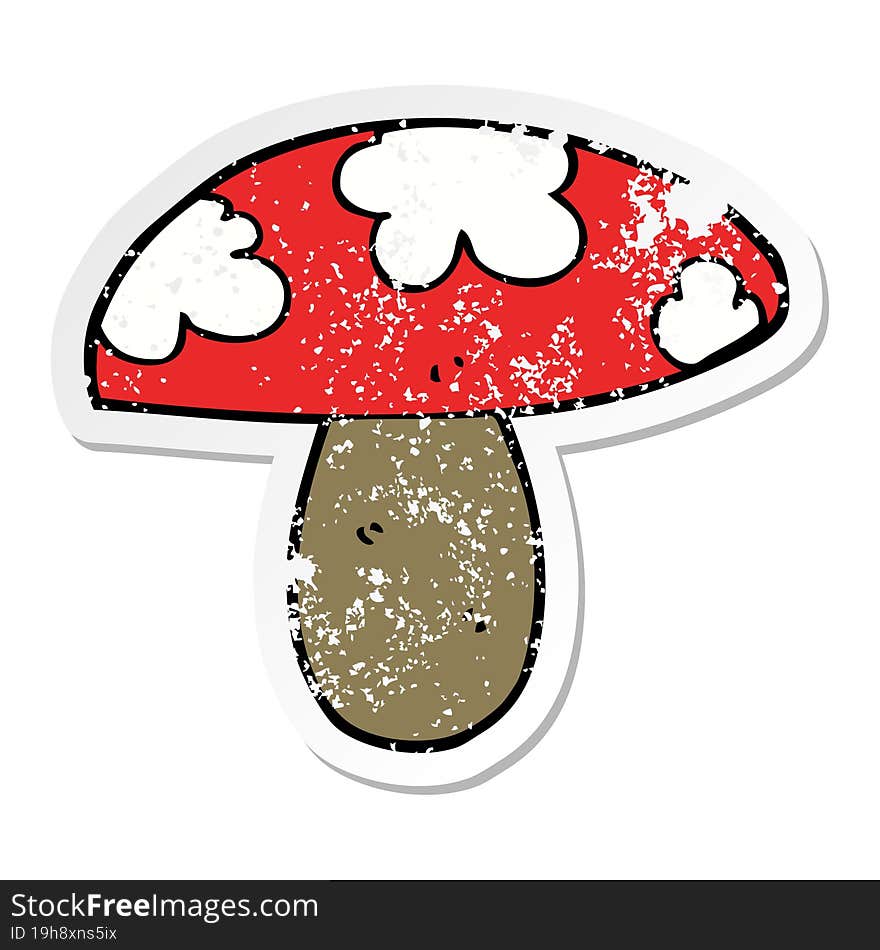 distressed sticker of a cartoon mushroom