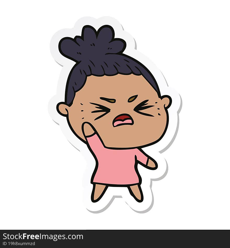 sticker of a cartoon angry woman