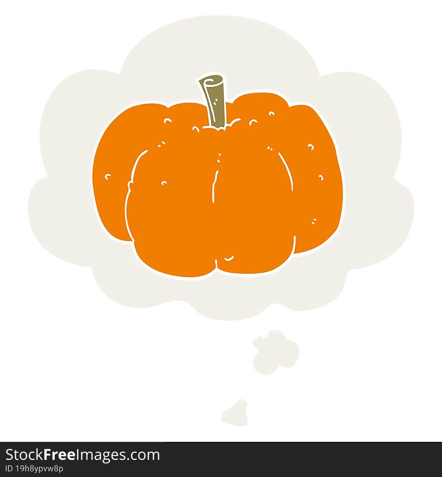 cartoon pumpkin with thought bubble in retro style