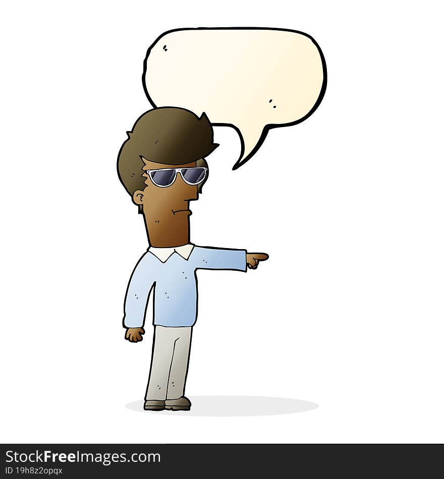 Cartoon Man In Glasses Pointing With Speech Bubble