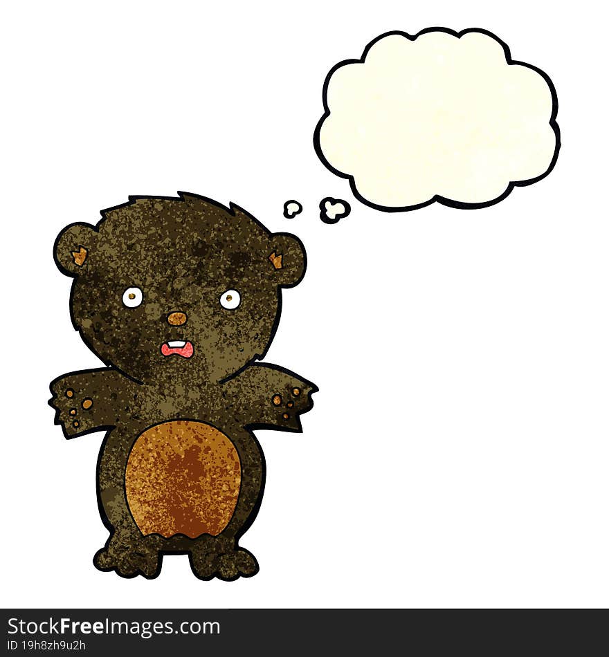 frightened black bear cartoon with thought bubble