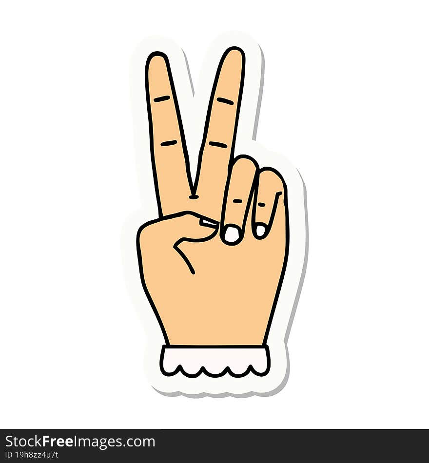 sticker of a peace symbol two finger hand gesture. sticker of a peace symbol two finger hand gesture