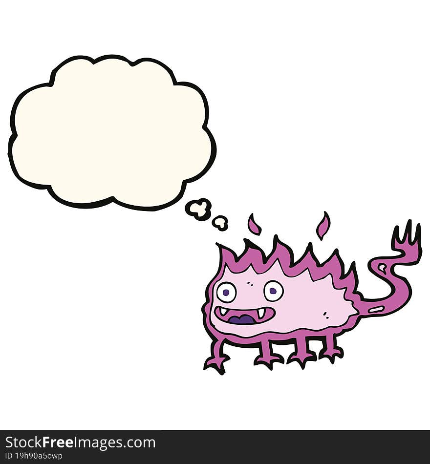 Cartoon Little Fire Demon With Thought Bubble