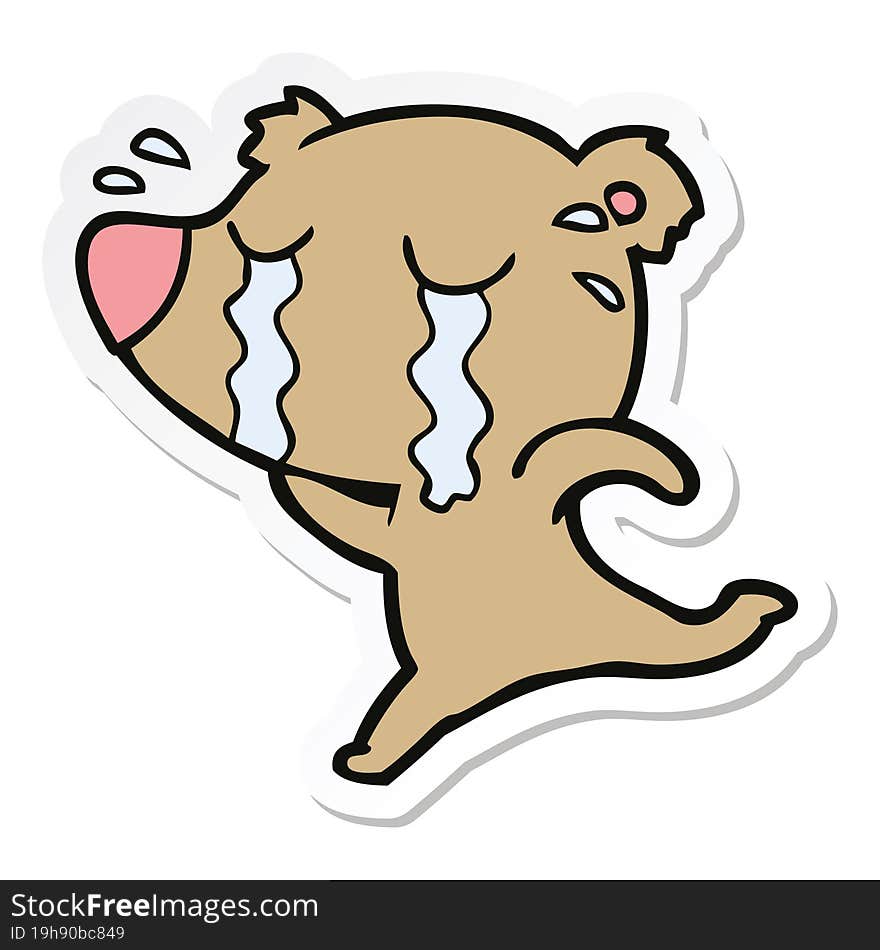 sticker of a cartoon crying bear