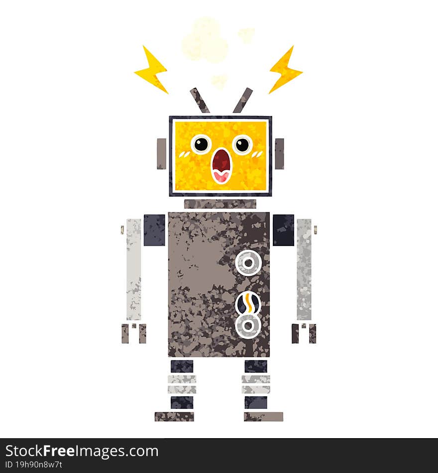 retro illustration style cartoon malfunctioning robot