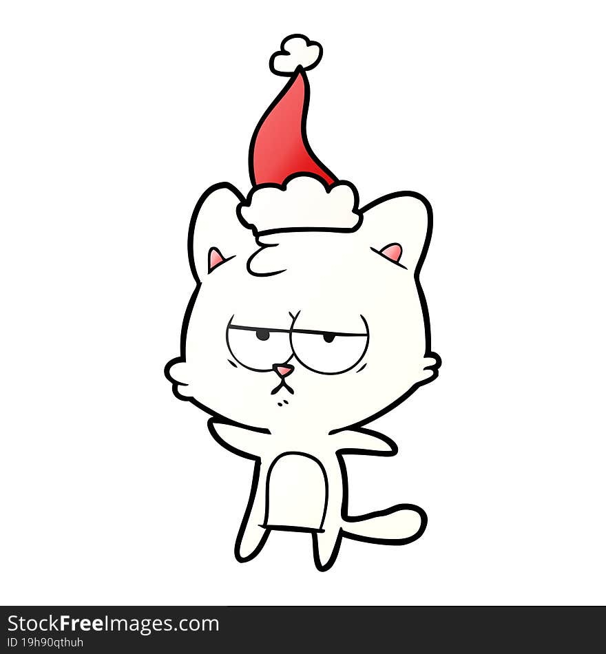 bored gradient cartoon of a cat wearing santa hat