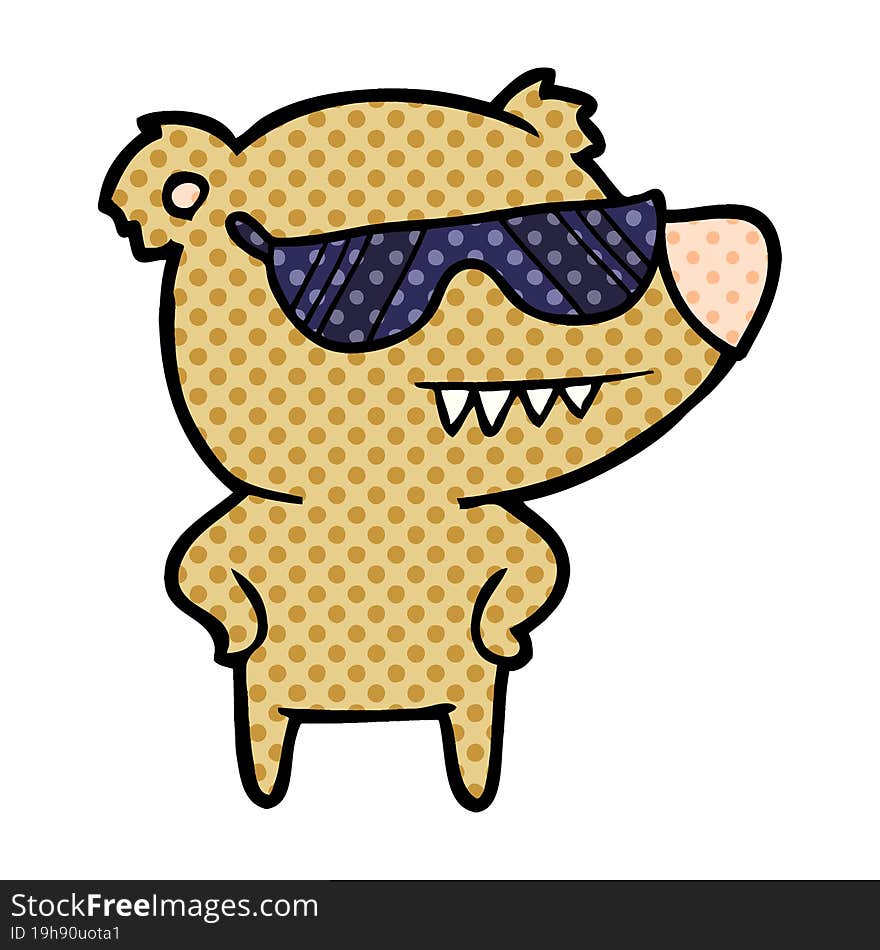 sunglasses bear cartoon with hands on hips. sunglasses bear cartoon with hands on hips