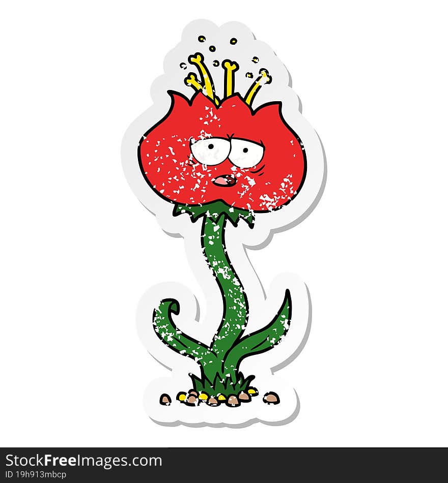 Distressed Sticker Of A Cute Cartoon Flower