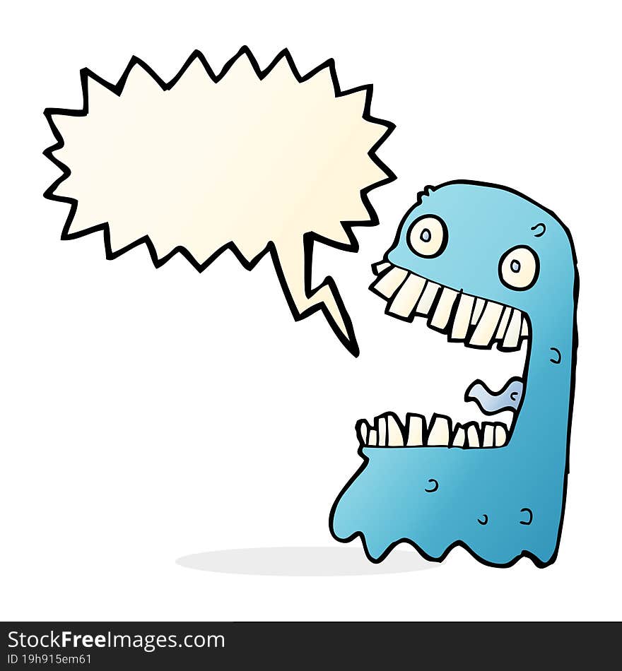 cartoon gross ghost with speech bubble