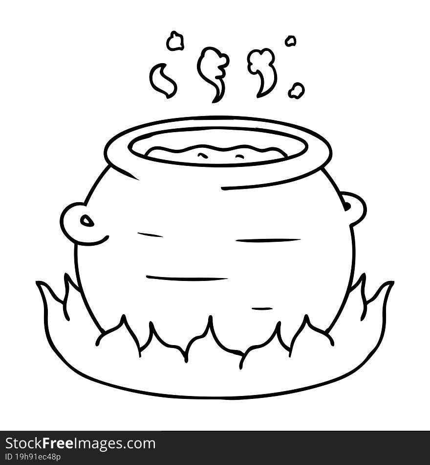 Line Drawing Doodle Of A Pot Of Stew