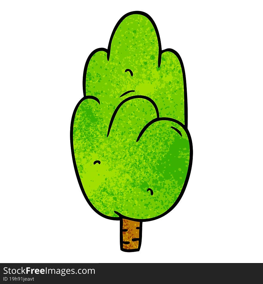 hand drawn textured cartoon doodle single green tree