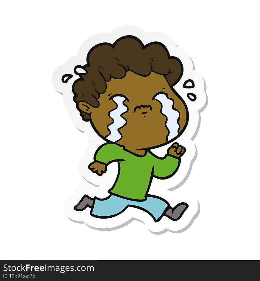 sticker of a cartoon man crying