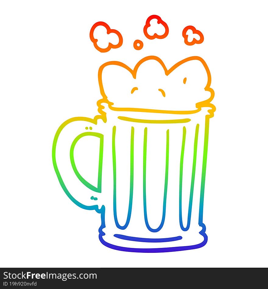 Rainbow Gradient Line Drawing Cartoon Pint Of Beer