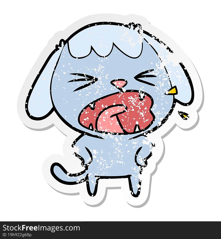 distressed sticker of a cute cartoon dog barking