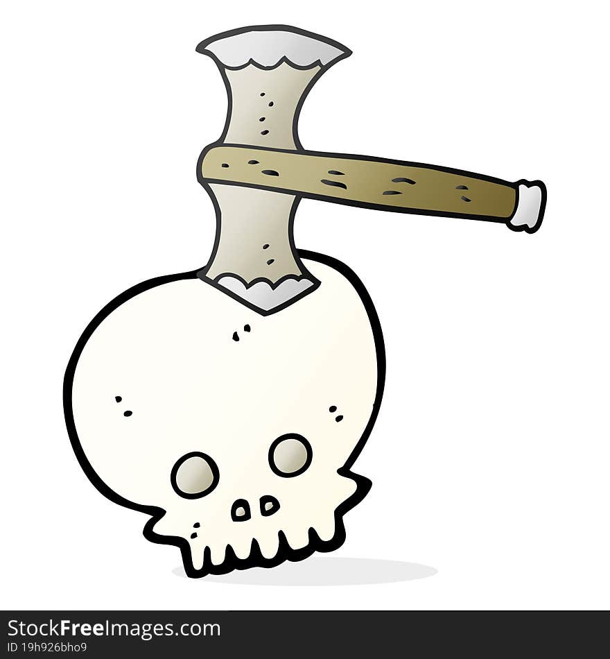 freehand drawn cartoon axe in skull