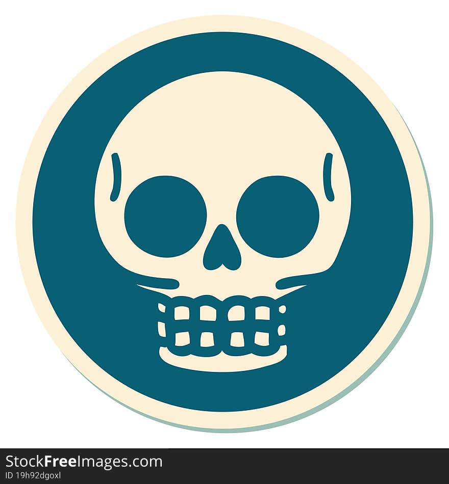 sticker of tattoo in traditional style of a skull. sticker of tattoo in traditional style of a skull