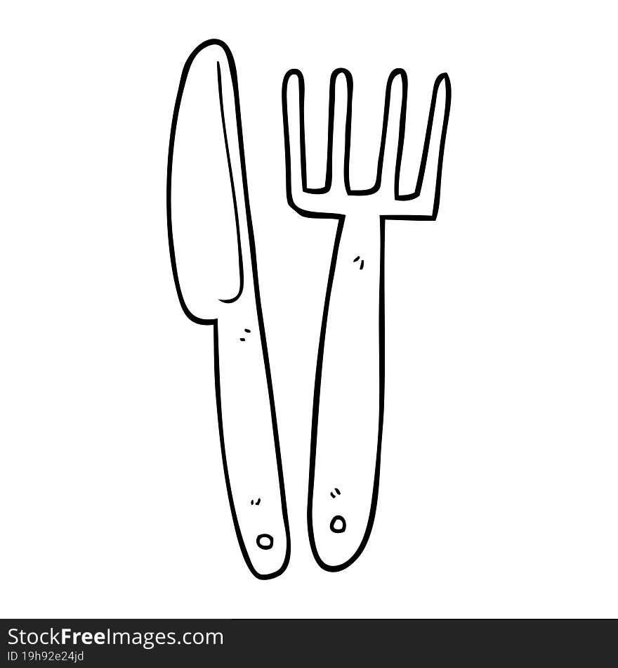 line drawing cartoon knife and fork