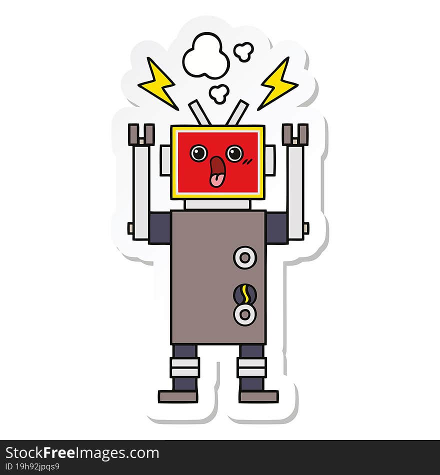 sticker of a cute cartoon robot malfunction