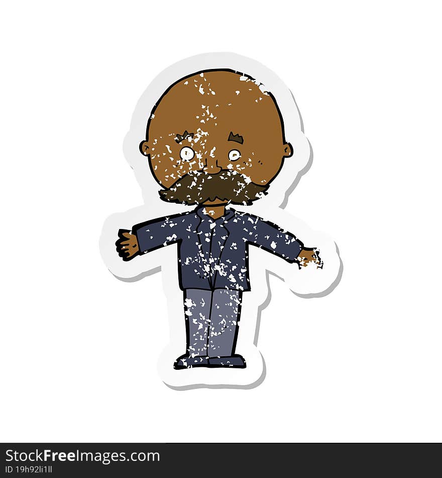 retro distressed sticker of a cartoon bald man with open arms