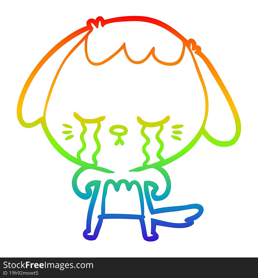 rainbow gradient line drawing of a cartoon crying dog