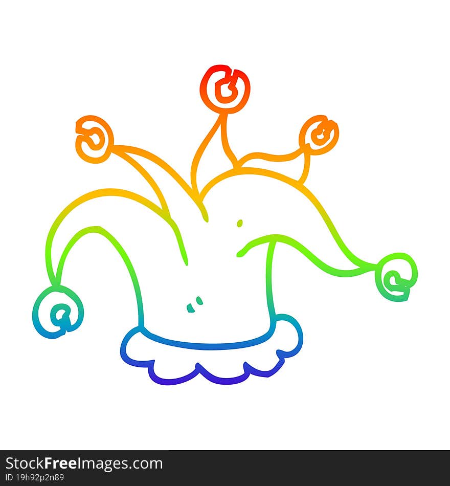 rainbow gradient line drawing of a cartoon jester hat