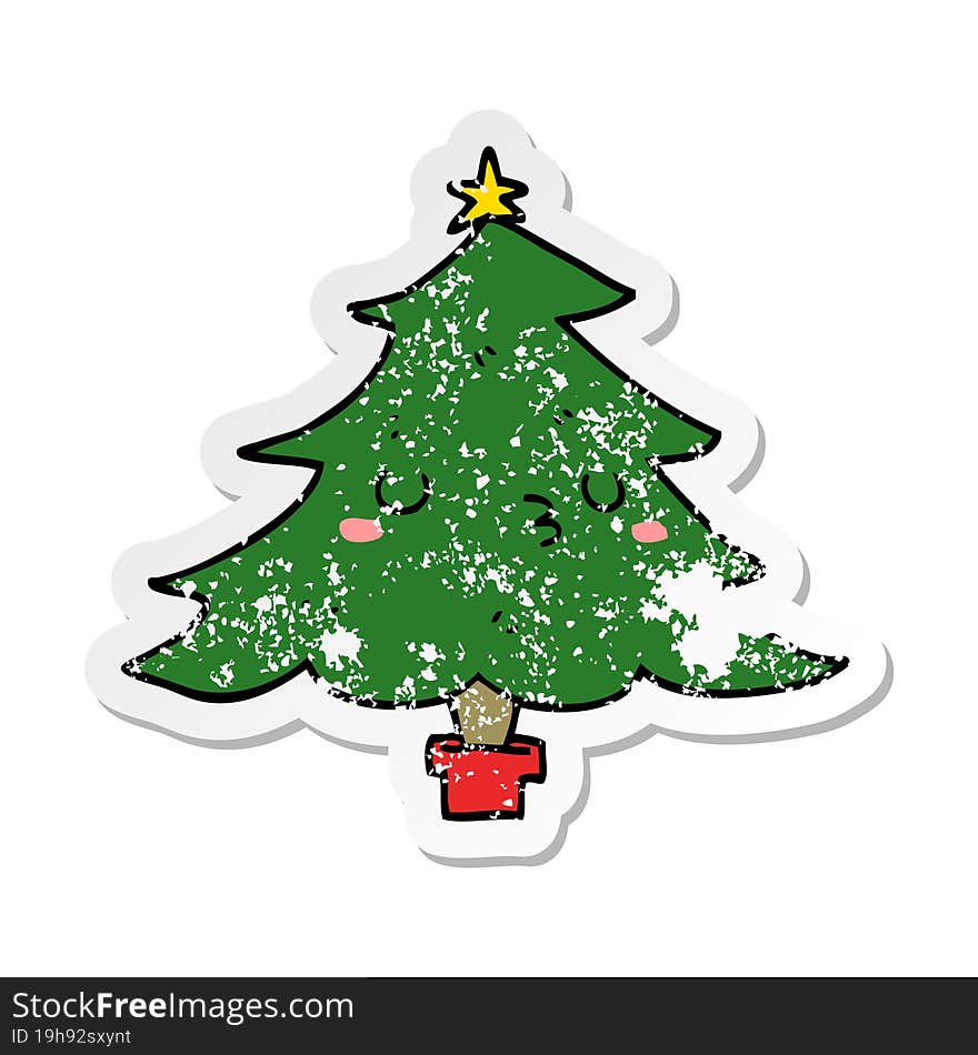 distressed sticker of a cute cartoon christmas tree