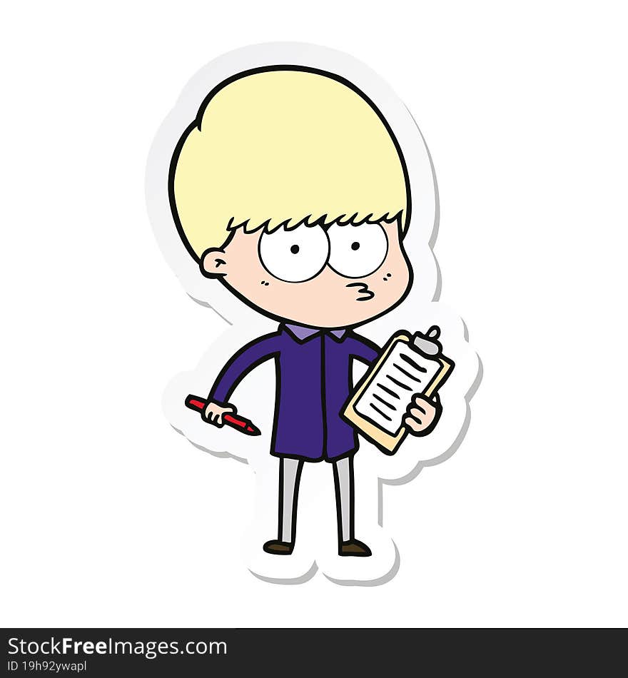 sticker of a nervous cartoon boy